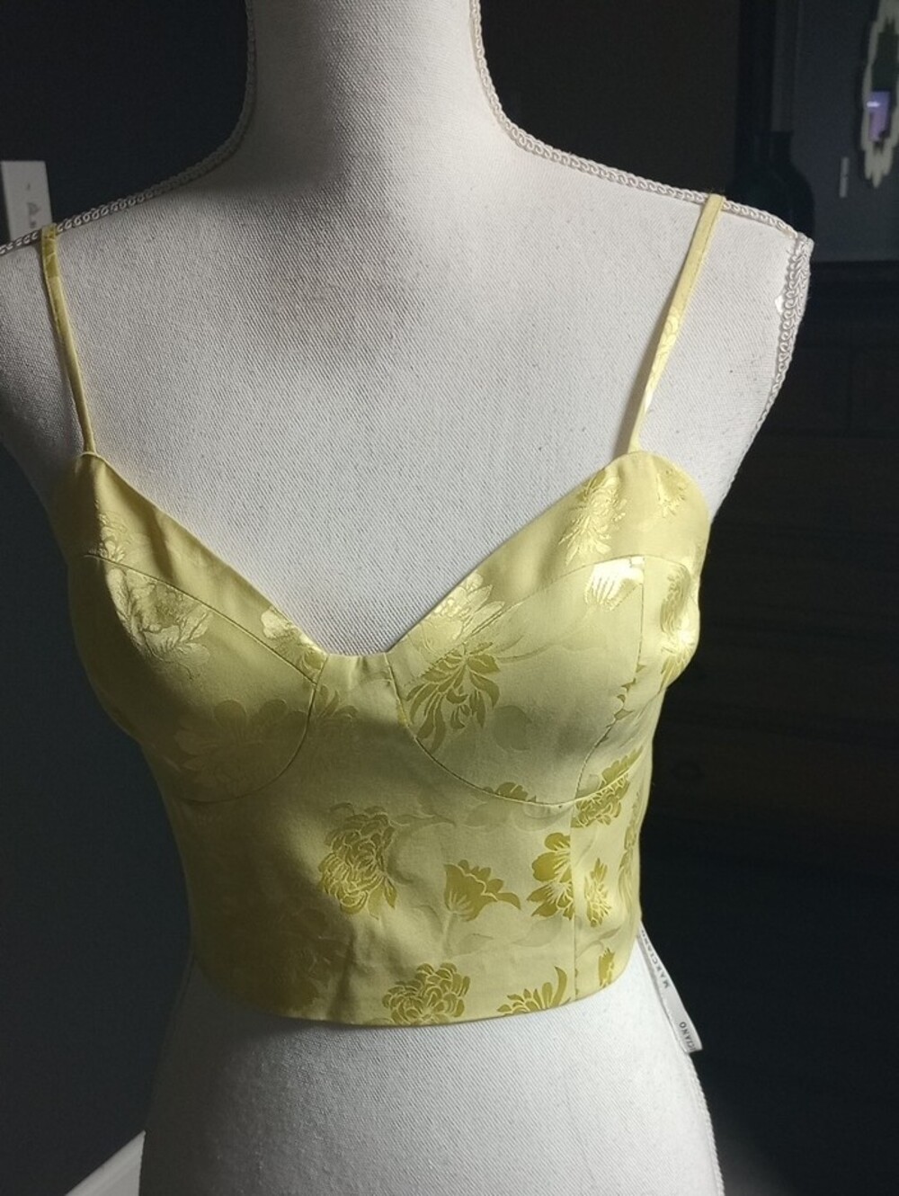 Marciano Yellow Floral Satin Crop Bustier Top